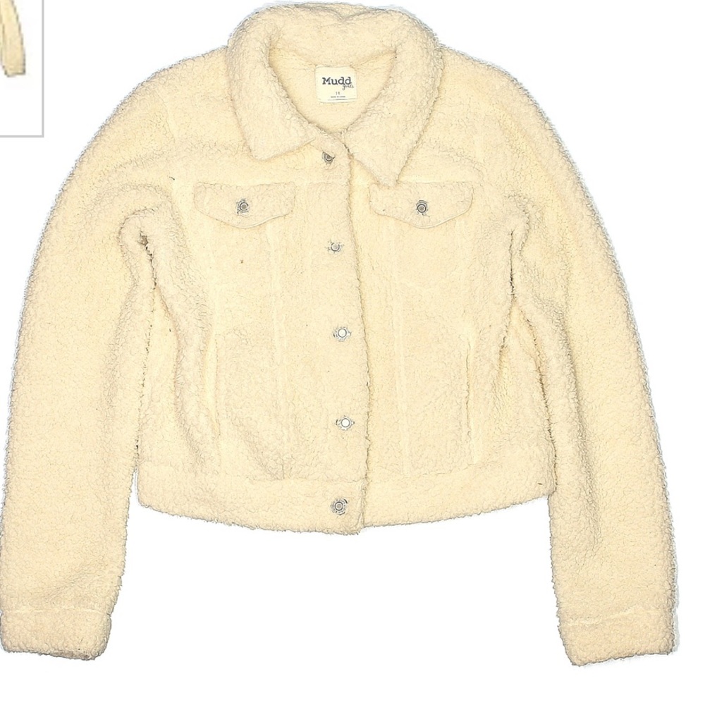 MUDD girls fleece fluffy jacket button down size 12 white